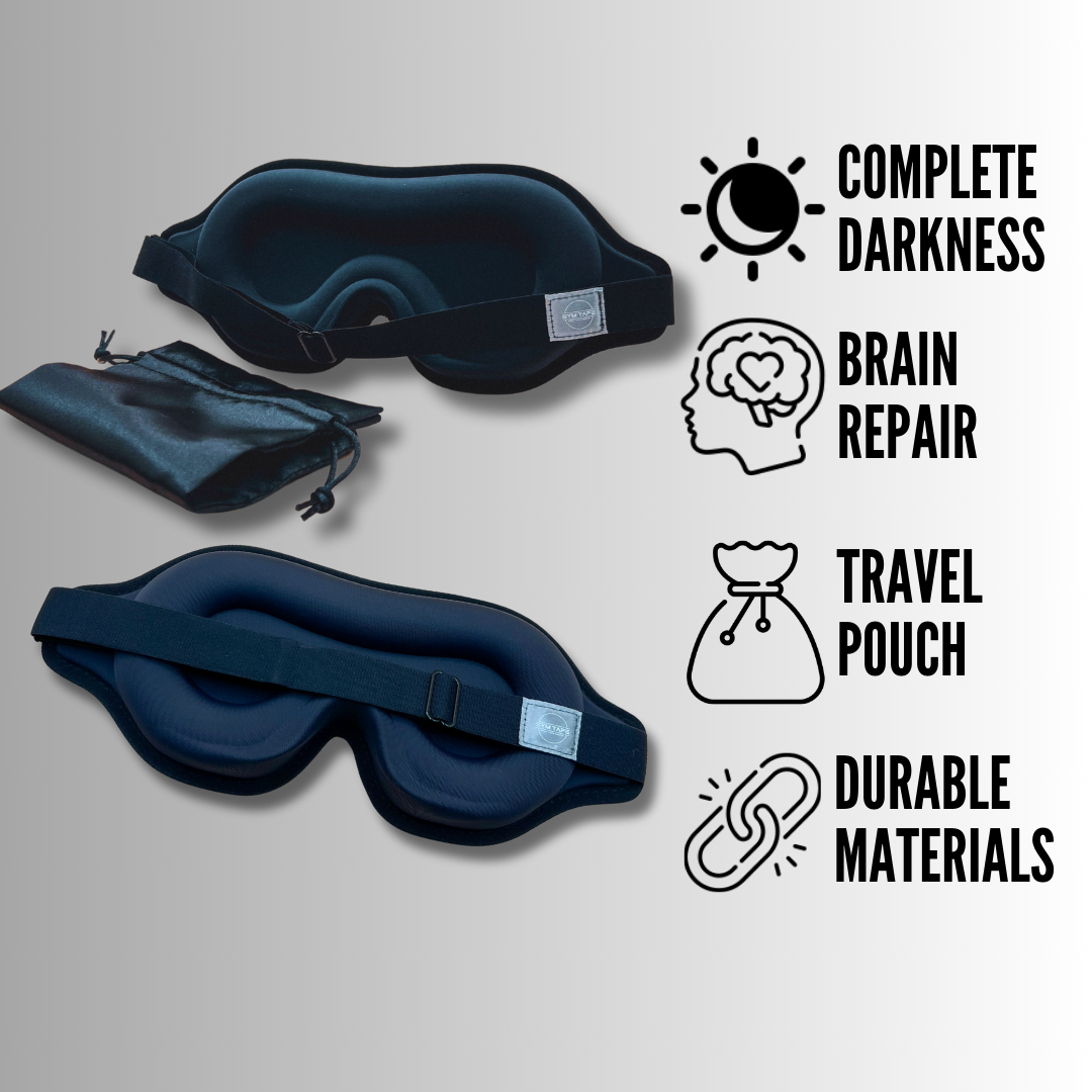 SYM LUXE 3D Blackout Eye Mask | Comfortable Sleep Mask | Complete Darkness | Brain Repair | Travel Pouch | Durable